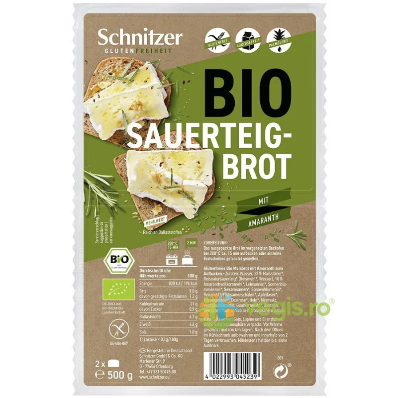 Paine cu Maia si Amarant fara Gluten Ecologica/Bio 500g SCHNITZER — preț și oferte