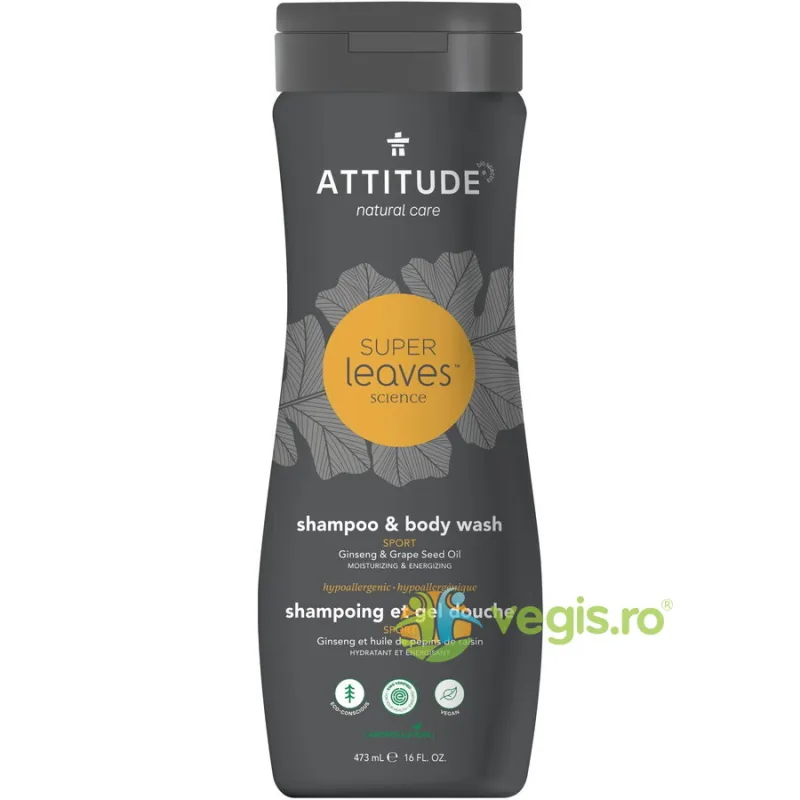 Sampon si Gel de Dus 2in1 Sport pentru Barbati Super Leaves 473ml ATTITUDE — preț și oferte