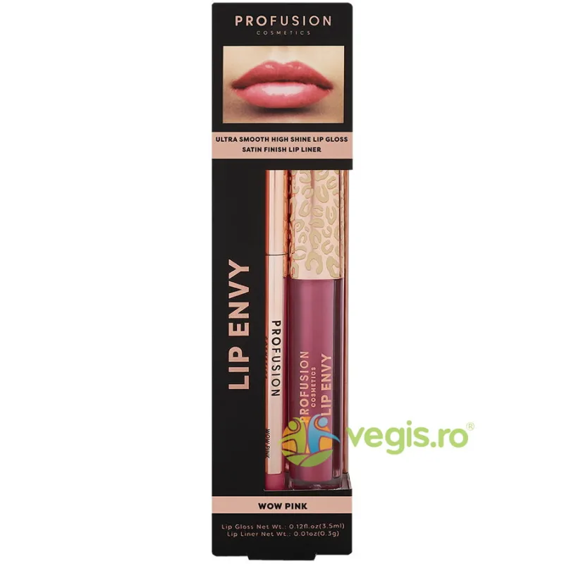 Set Lip Envy Wow Pink: Luciu de Buze Ultra Neted si Lucios 3.5ml + Creion de Buze cu Finish Satinat 0.3g PROFUSION COSMETICS — preț și oferte