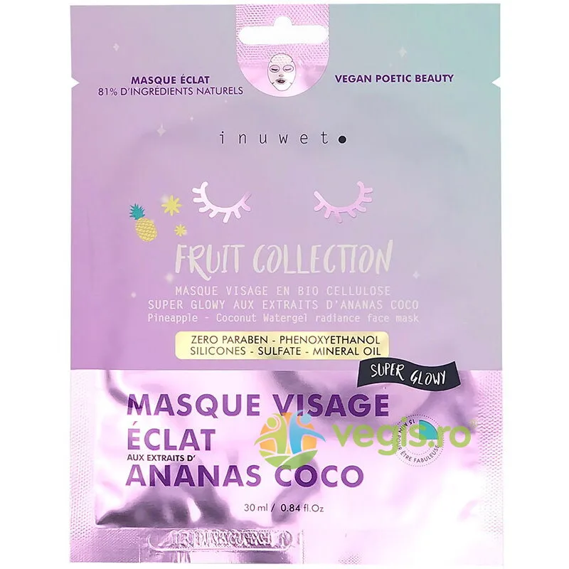 Masca de Fata Iluminatoare din Bioceluloza cu Extract de Ananas Fruit Collection 30ml INUWET — preț și oferte