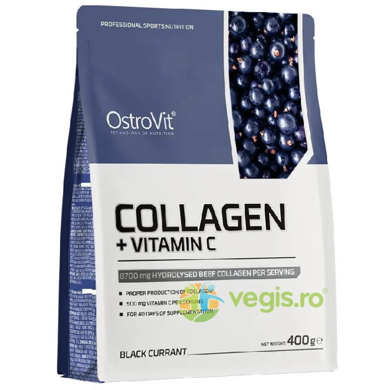 Colagen + Vitamina C Blackcurrant (Aroma de Coacaze Negre) 400g OSTROVIT — preț și oferte