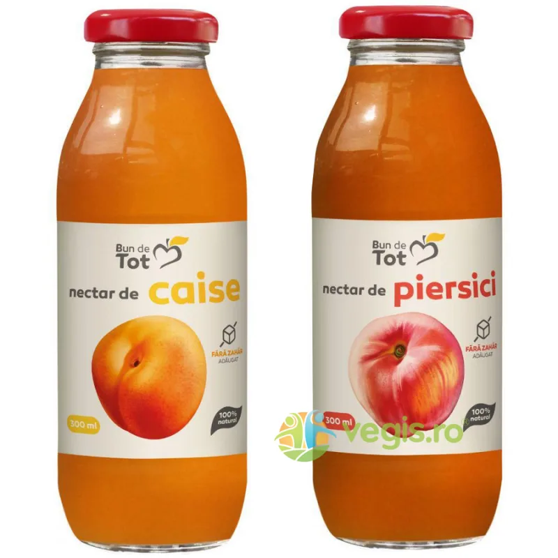 Pachet Nectar de Caise fara Zahar Adaugat 300ml + Nectar de Piersici fara Zahar Adaugat 300ml BUN DE TOT — preț și oferte