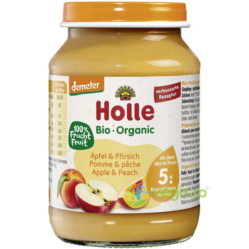 Piure de Mere si Piersici pentru Copii +5 Luni Demeter Ecologic/Bio 190g HOLLE — preț și oferte