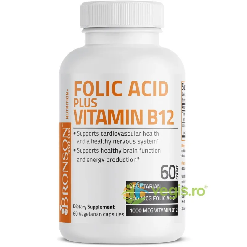 Acid Folic 800mcg + Vitamina B12 1000mcg 60cps BRONSON LABORATORIES — preț și oferte