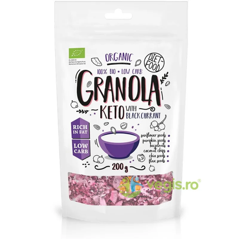 Granola Keto cu Coacaze Negre Ecologica/Bio 200g DIET FOOD — preț și oferte
