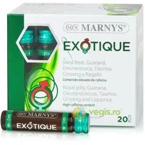 Exotique pentru Revigorare, Vitalitate și Reducerea Oboselii cu 5 Energizanti (Ginseng Siberian + Panax Ginseng + Laptisor de Matca + Guarana + Taurina) 20 fiole