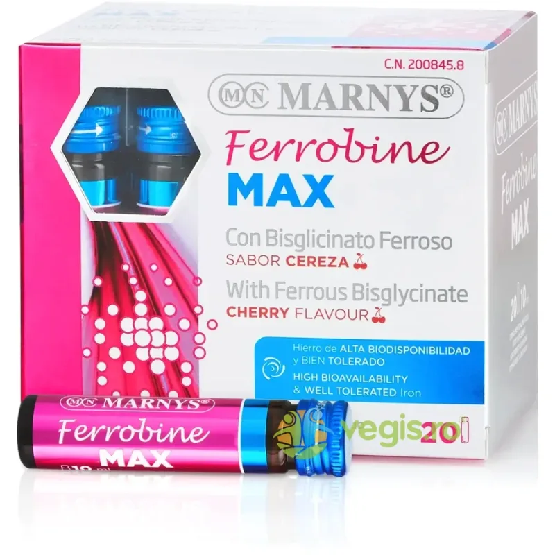 Ferrobine MAX cu Bisglicinat de Fier, Zinc si Vitamine 20 fiole MARNYS — preț și oferte