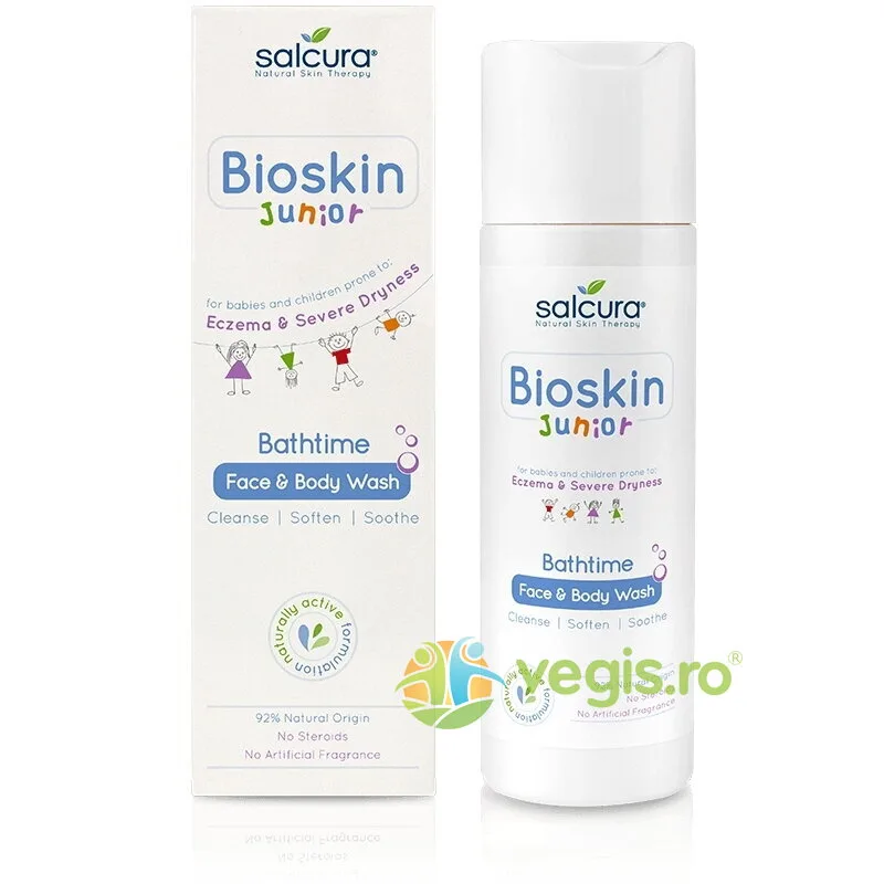 Gel de Dus Fata si Corp pentru Bebelusi si Copii cu Piele Uscata si Eczeme Bioskin Junior 200ml SALCURA NATURAL SKIN THERAPY — preț și oferte