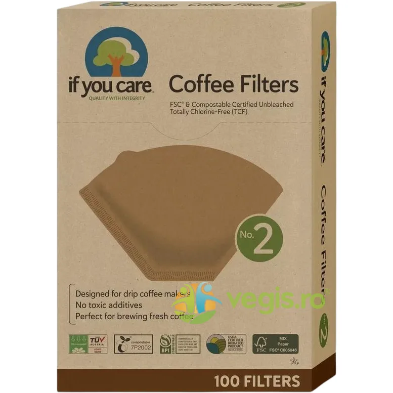 Filtre de Cafea Compostabile Marimea 2 Nealbite fara Clor 100buc If You Care — preț și oferte