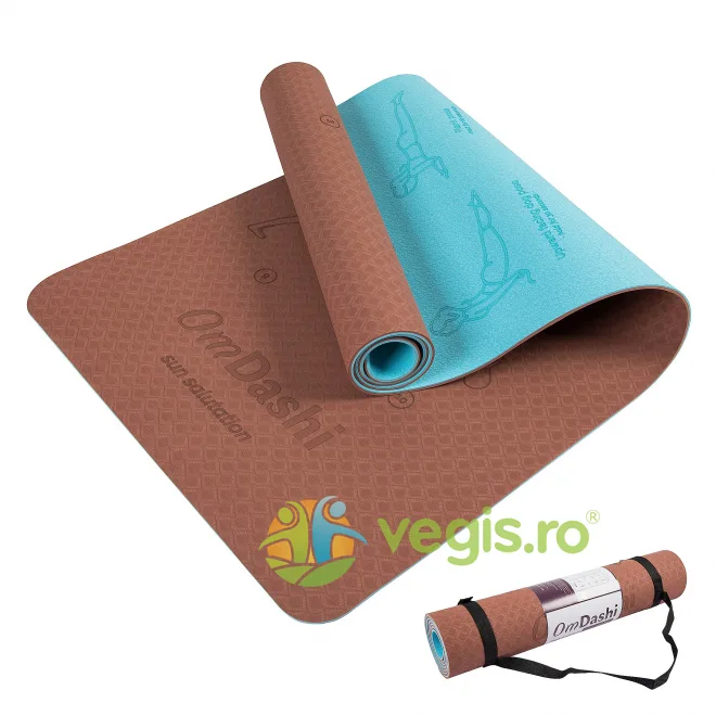 Saltea Yoga 2 in 1 Reversibila Inscriptionata cu Posturi Yoga Sun Salutation Flow 183cmx61cmx0.6cm OMDASHI — preț și oferte