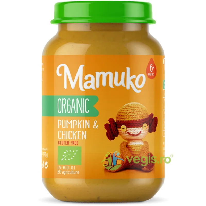 Piure de Dovleac cu Pui pentru Copii +6 Luni fara Gluten Ecologic/Bio 190g MAMUKO — preț și oferte