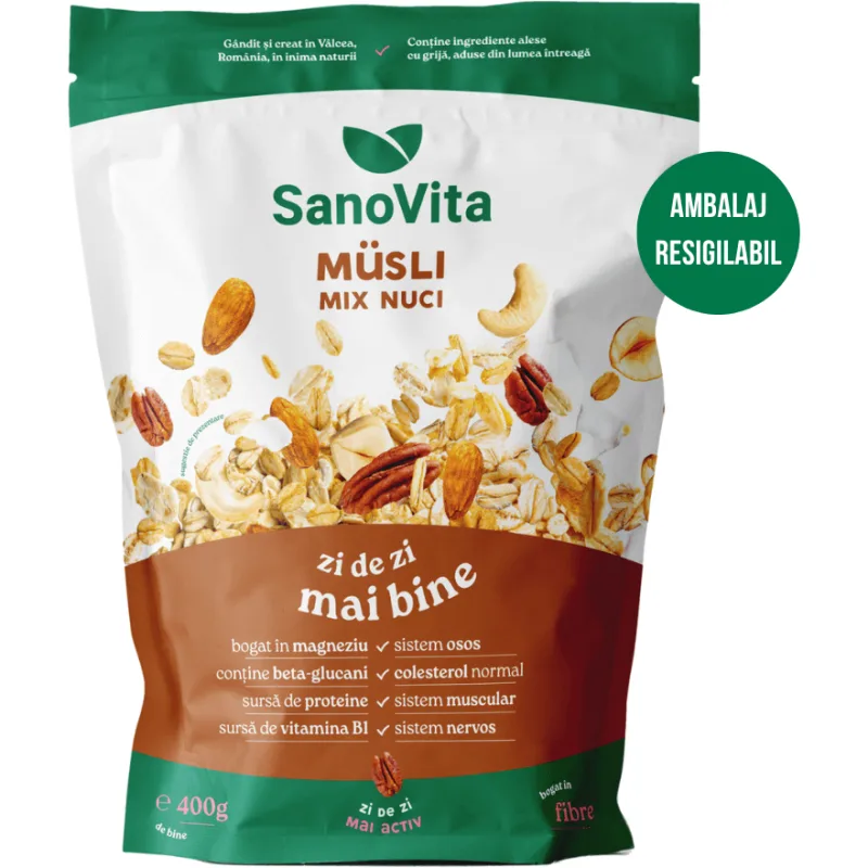 Musli cu Mix de Nuci 400g SANOVITA — preț și oferte