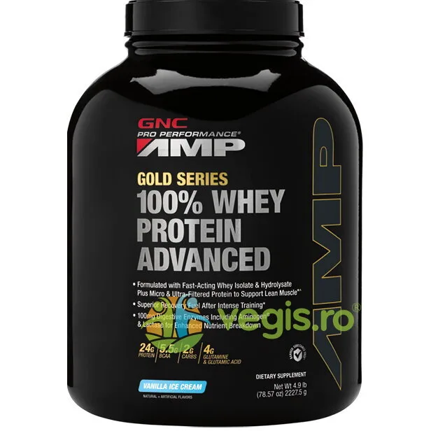 Proteina din Zer cu Aroma de Vanilie Amp Gold Series 2227.5g GNC — preț și oferte