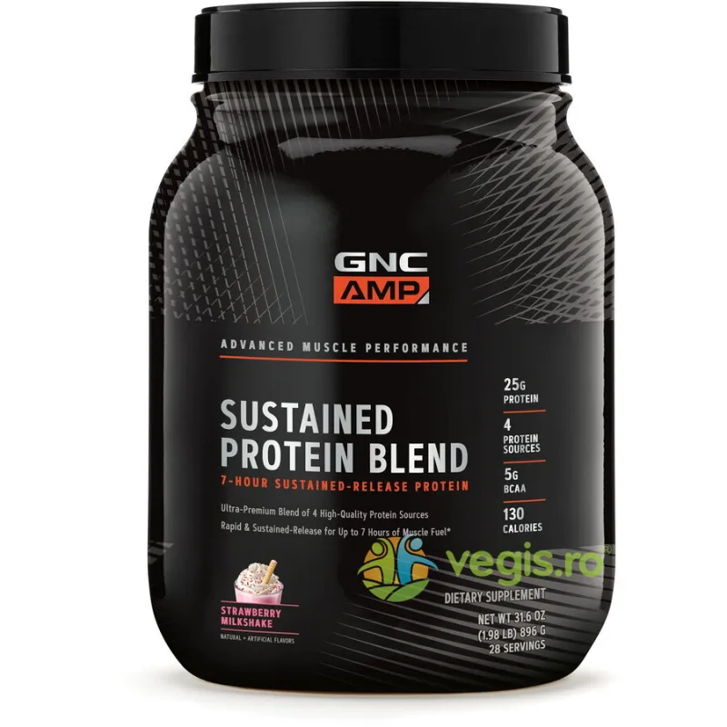Amestec Proteic cu Aroma de Milkshake de Capsuni Amp Sustained 896g GNC — preț și oferte