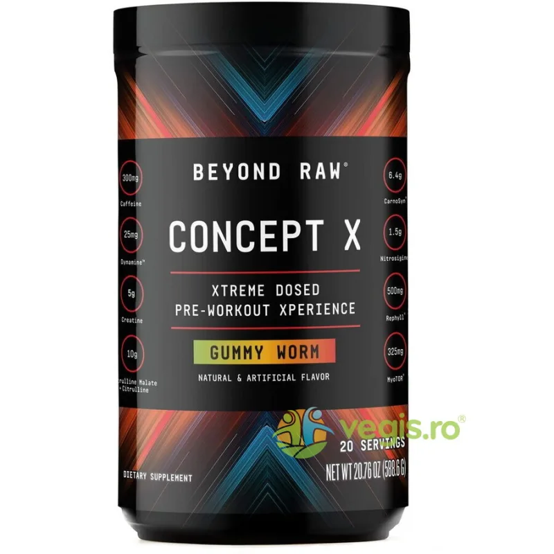 Formula Pre-Workout cu Aroma Gummy Worm Beyond Raw Concept X 588.6g GNC — preț și oferte