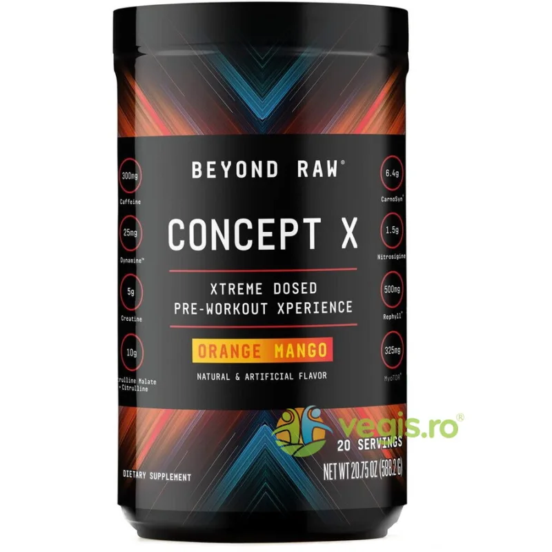 Formula Pre-Workout cu Aroma de Portocale si Mango Beyond Raw Concept X 588.2g GNC — preț și oferte