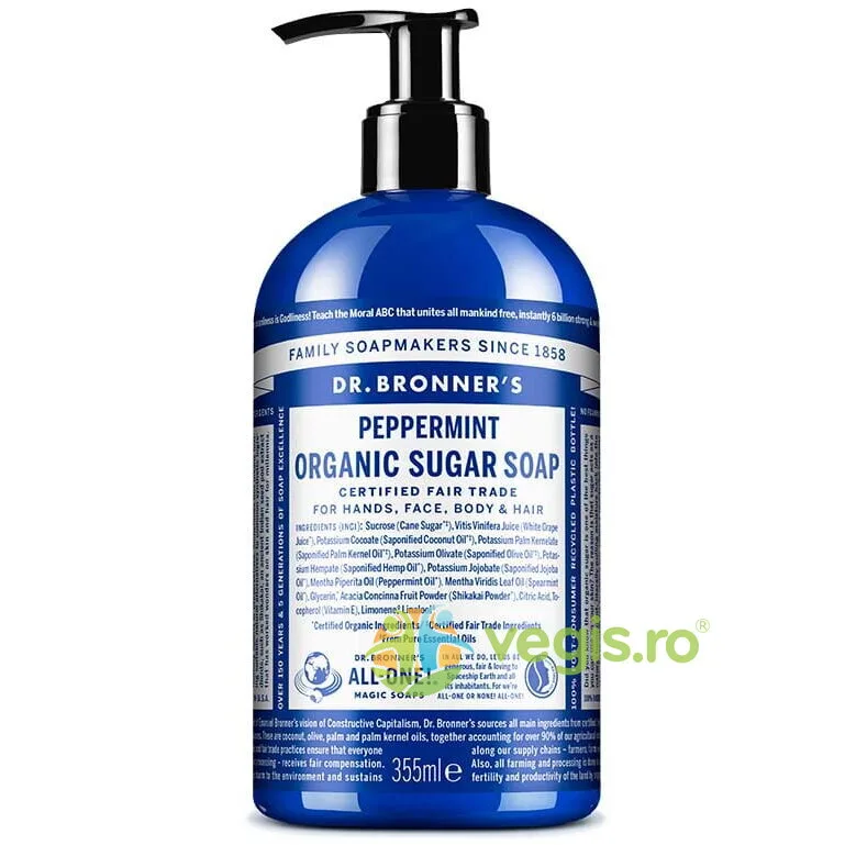 Sapun Lichid (Sugar Soap) cu Menta Bio 355ml DR. BRONNER'S — preț și oferte