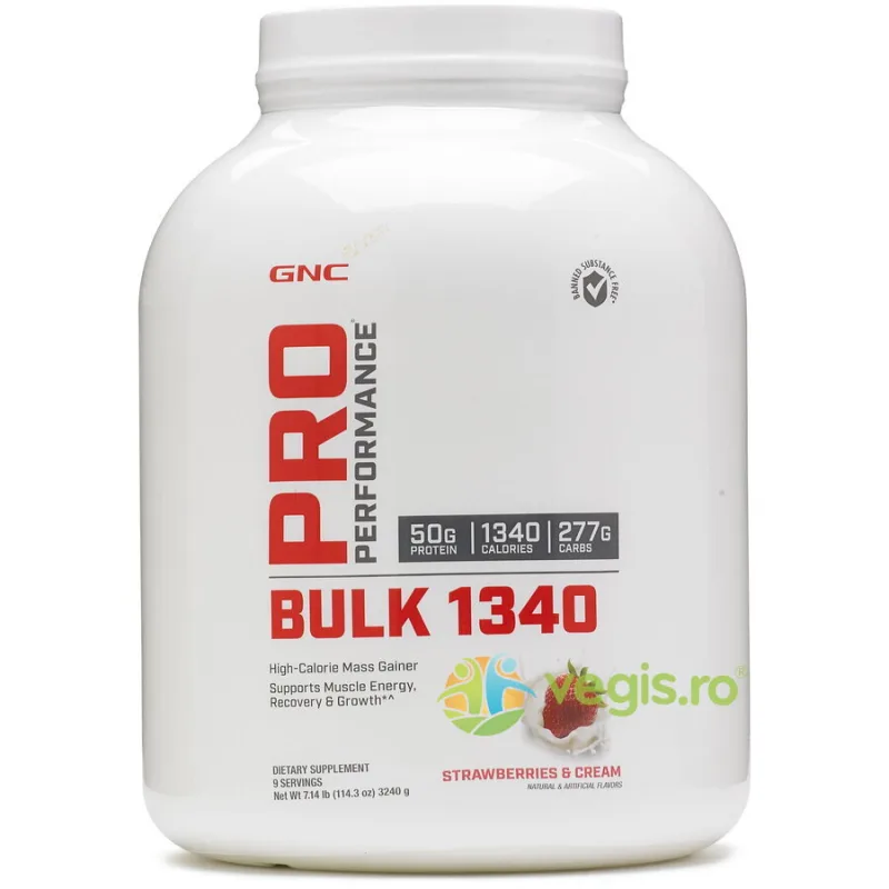 Bulk 1340 - Gainer cu Proteina si Carbohidrati Aroma de Capsuni Pro Performance 3294g GNC — preț și oferte