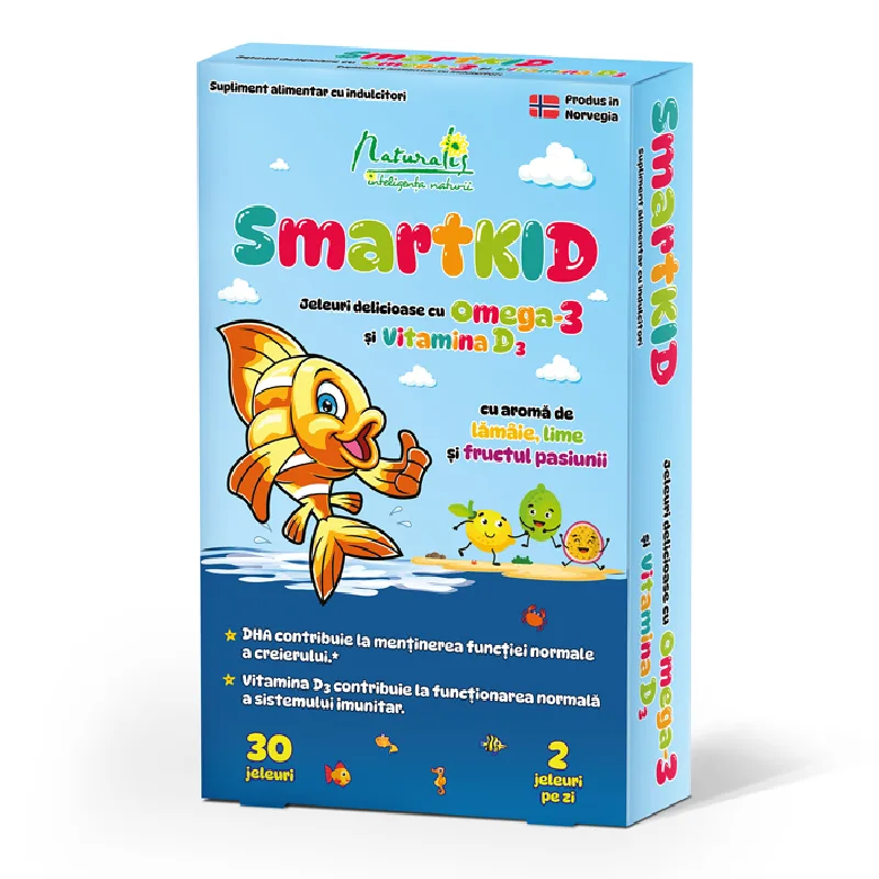 Smartkid cu Omega-3 si vitamina D, aroma fructul pasiunii, 30 jeleuri, Naturalis — preț și oferte