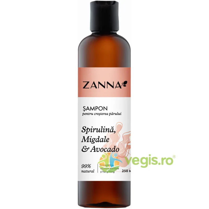 Sampon pentru Cresterea Parului cu Spirulina, Migdale si Avocado 250ml ZANNA — preț și oferte