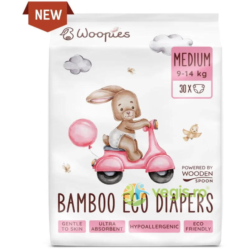 Scutece Bio cu Fibre de Bambus Marimea M (9-14 kg) 30buc WOODEN&nbsp;SPOON — preț și oferte