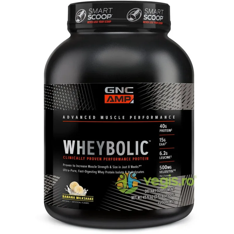 Proteina din Zer cu Aroma de Milkshake de Banane Amp Wheybolic 1300g GNC — preț și oferte