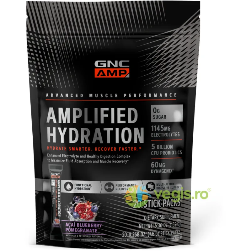 Electroliti cu Aroma de Acai, Afine si Rodie  Amplified Hydration 150g - 20 plicuri GNC — preț și oferte