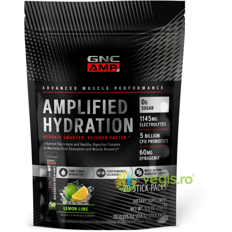 Electroliti cu Aroma de Lamaie si Lime Amplified Hydration 152g - 20 plicuri GNC — preț și oferte