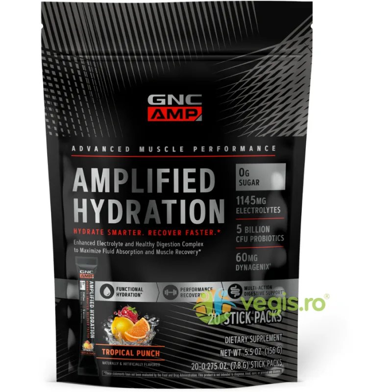 Electroliti cu Aroma de Fructe Tropicale Amplified Hydration 152g -  20 plicuri GNC — preț și oferte