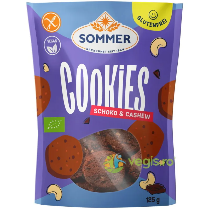 Fursecuri cu Ciocolata si Caju fara Gluten Ecologice/Bio 125g SOMMER — preț și oferte