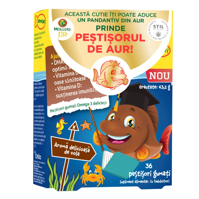 Pestisori gumati cu Omega-3 si aroma cola, 36 jeleuri, Moller's — preț și oferte