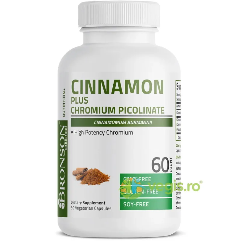Cinnamon (Scortisoara) 2000mg Plus Chromium Picolinate 60cps vegetale BRONSON LABORATORIES — preț și oferte