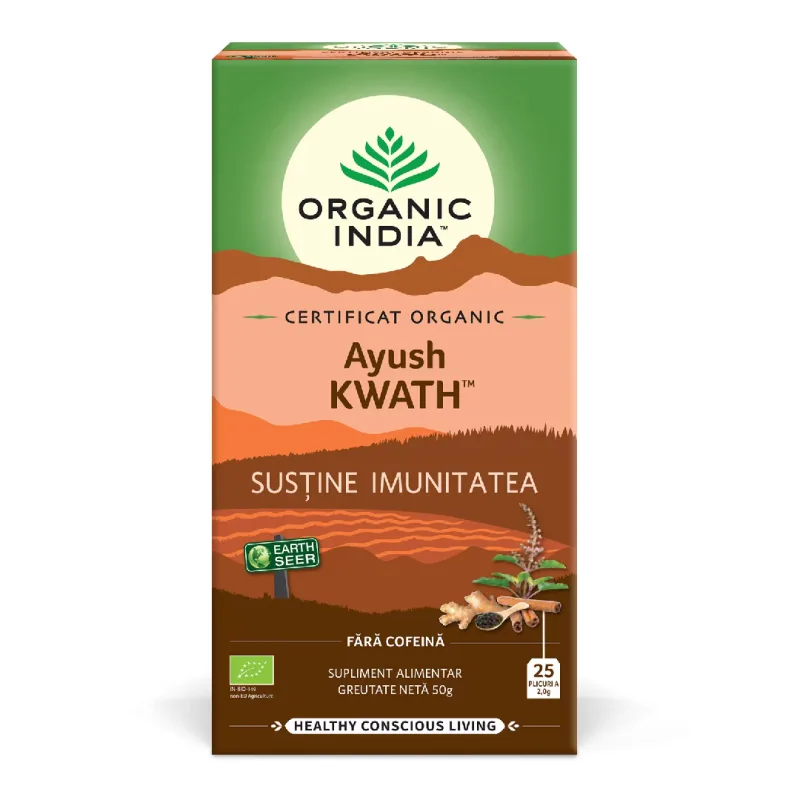 Ceai Bio Tulsi Ayush KWATH, 25 plicuri, Organic India — preț și oferte