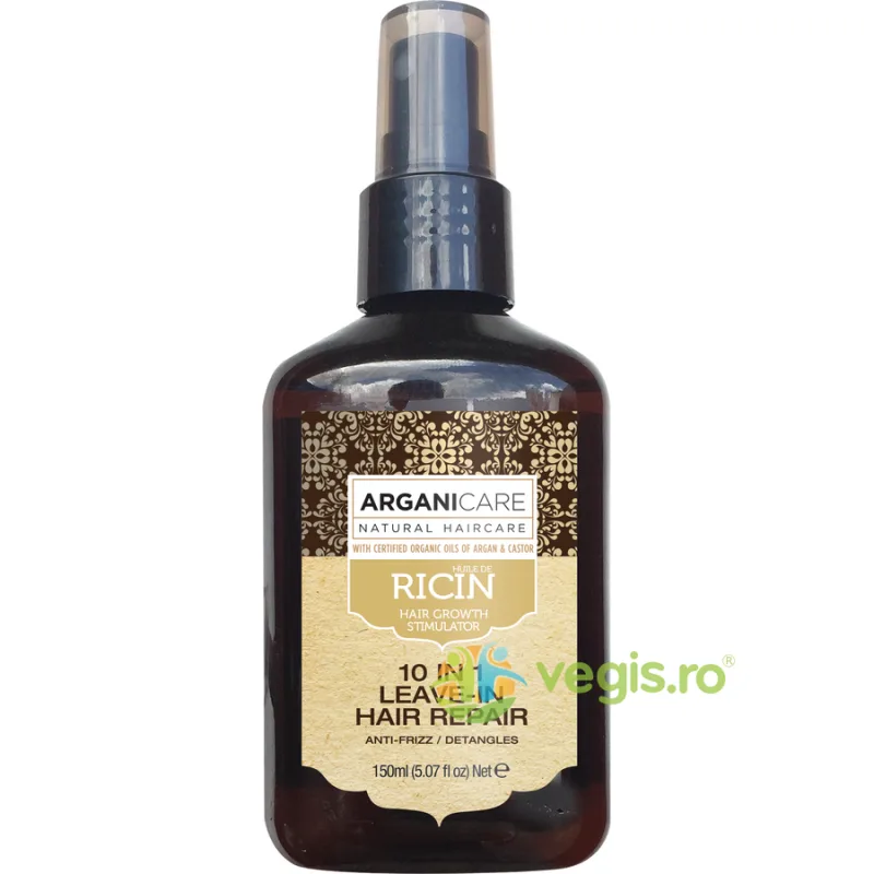 Spray Reparator fara Clatire pentru Par 10 in 1 cu Ulei de Ricin 150ml ARGANICARE — preț și oferte
