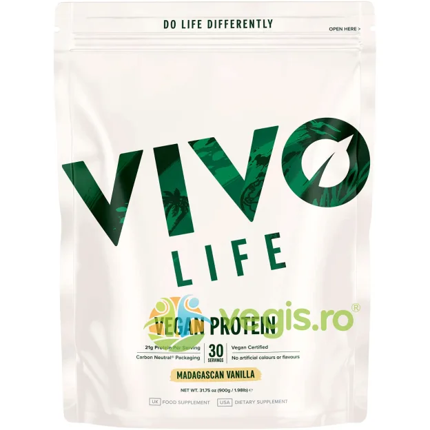 Proteine Vegetale (Mazare, Canepa si Dovleac) cu Aroma de Vanilie de Madagascar Vivo Vegan Protein 900g VIVO LIFE — preț și oferte