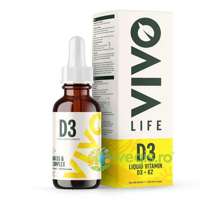 Vitamina D3 Lichida + K2 2000UI 50ml VIVO LIFE — preț și oferte