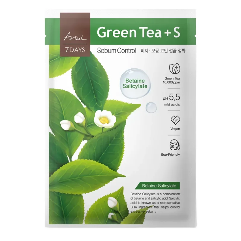 Masca cu ceai verde + S Acid salicilic cu betaina, 7Days Plus, 1 bucata, Ariul — preț și oferte