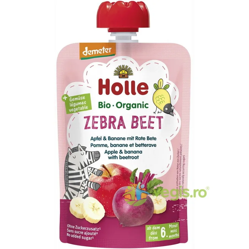 Piure pentru Copii +6 Luni cu Mere, Banane si Sfecla Rosie fara Zahar Ecologic/Bio 100g HOLLE — preț și oferte