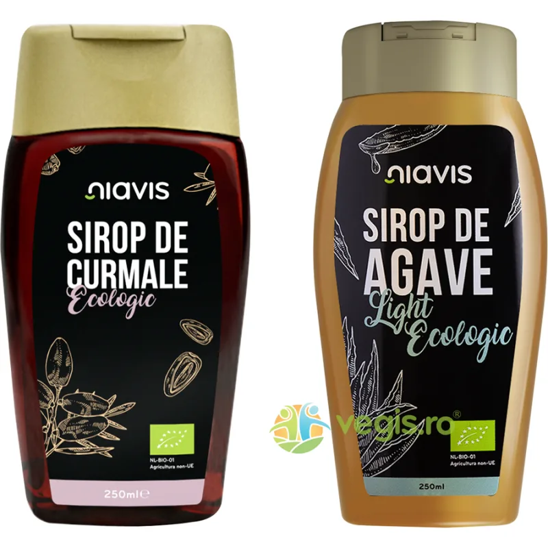 Pachet Sirop de Curmale Ecologic/Bio 250ml/350g + Sirop de Agave Light Ecologic/Bio 250ml/350g NIAVIS — preț și oferte