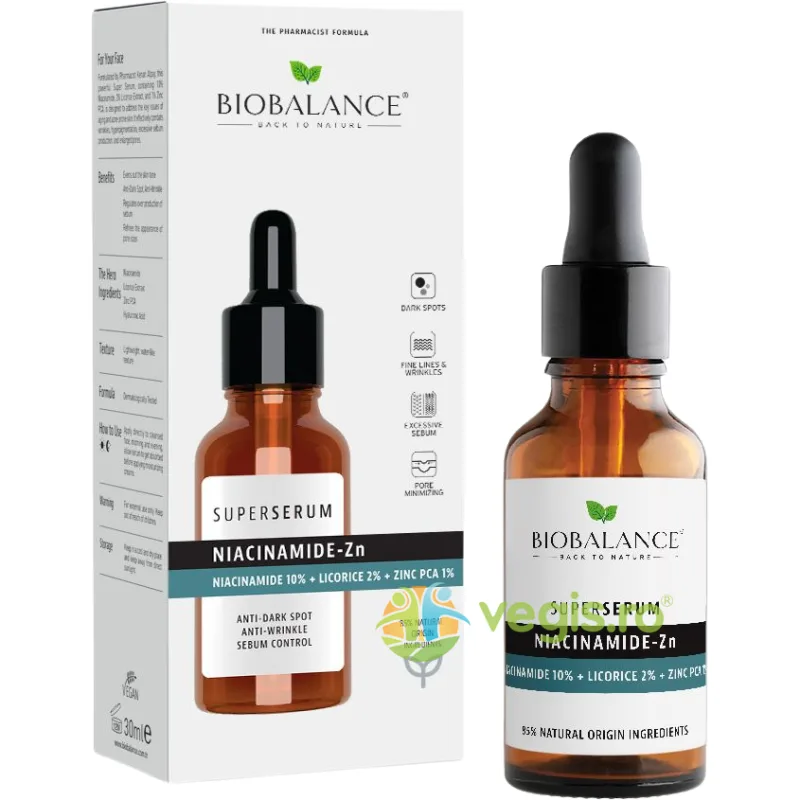 Super Serum Impotriva Petelor Pigmentare, Antirid si pentru Controlul Sebumului Niacinamide-Zn 30ml BIO BALANCE — preț și oferte