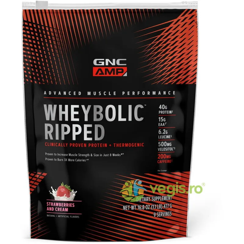 Proteina din Zer cu Aroma de Crema de Capsuni Amp Wheybolic Ripped 477g GNC — preț și oferte