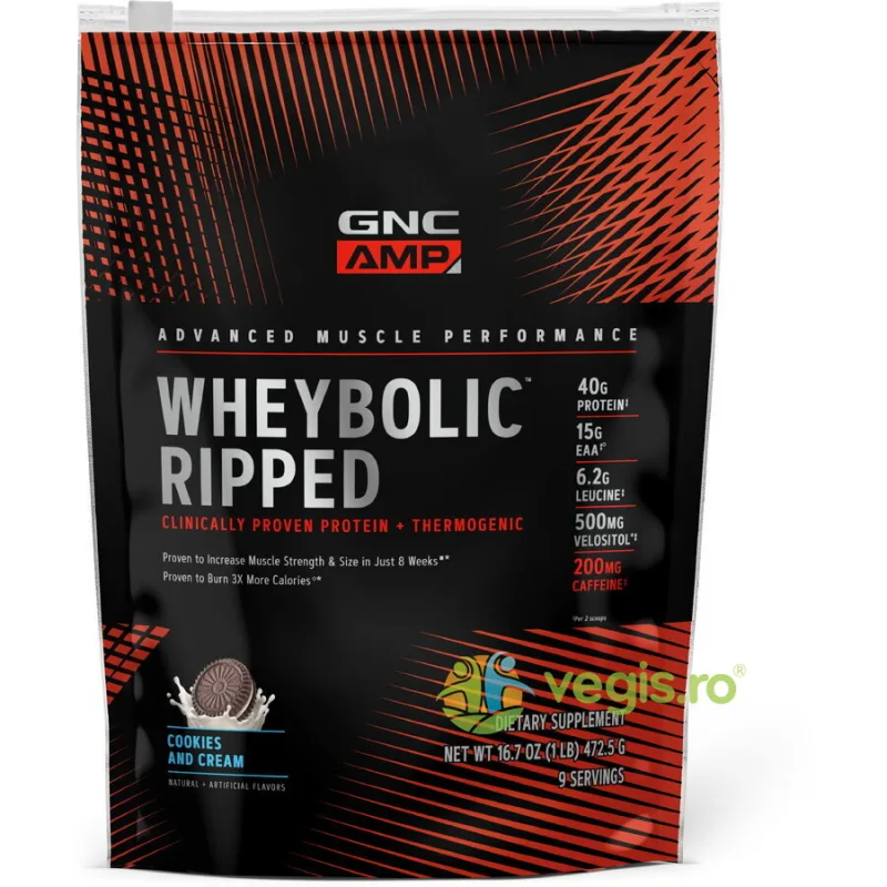 Proteina din Zer cu Aroma de Biscuiti cu Crema Amp Wheybolic Ripped 472.5g GNC — preț și oferte