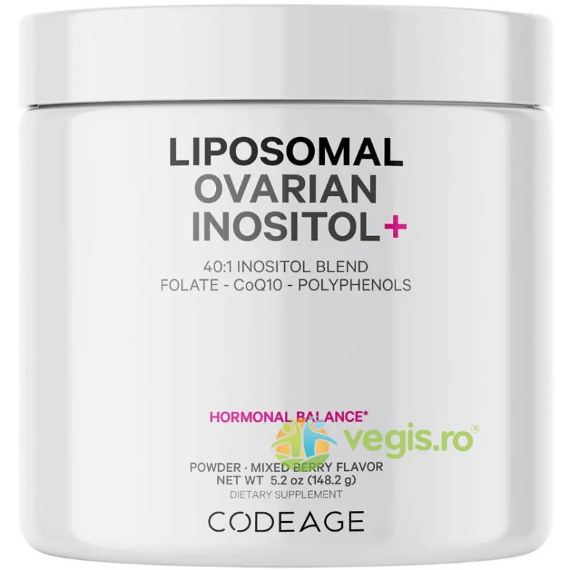 Liposomal Ovarian Inositol+ ( Myo-Inozitol Ovarian cu Coenzima Q10 si Aroma de Fructe de Padure) 148.2g CODEAGE — preț și oferte