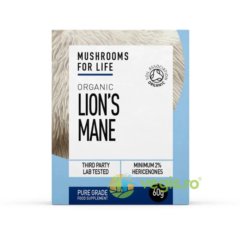 Lion's Mane Mushroom 1000mg Pure Grade Extract Powder Organic 60g MUSHROOMSFORLIFE — preț și oferte