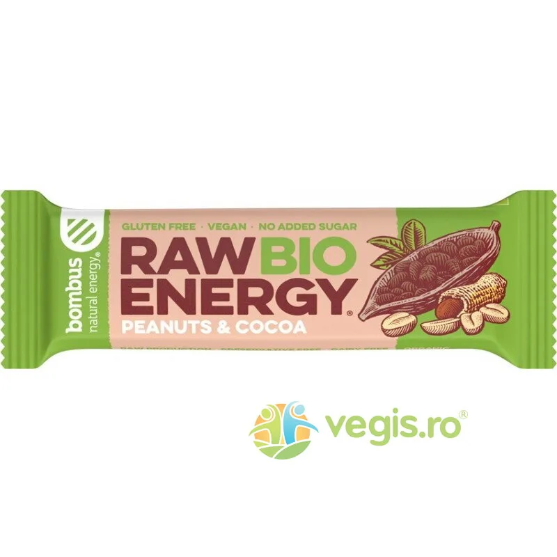 Baton Energizant Raw Energy cu Arahide si Cacao 50g BOMBUS — preț și oferte
