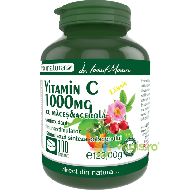 Vitamina C 1000mg cu Macese si Acerola (Aroma de Portocale) 100cpr Medica - Pro Natura — preț și oferte