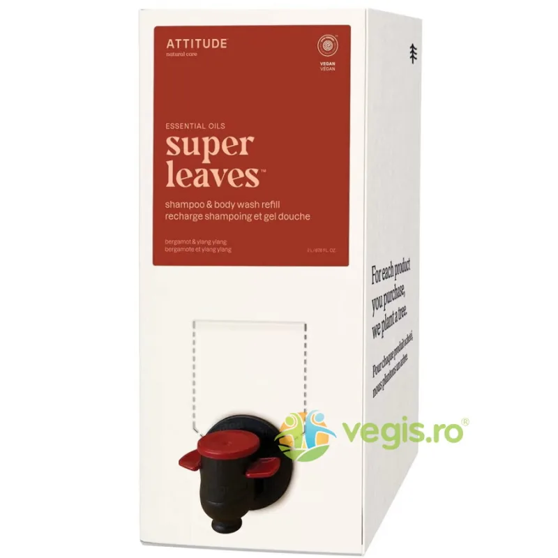 Rezerva Sampon si Gel de Dus 2in1 cu Bergamota si Ylang Ylang Super Leaves 2L ATTITUDE — preț și oferte