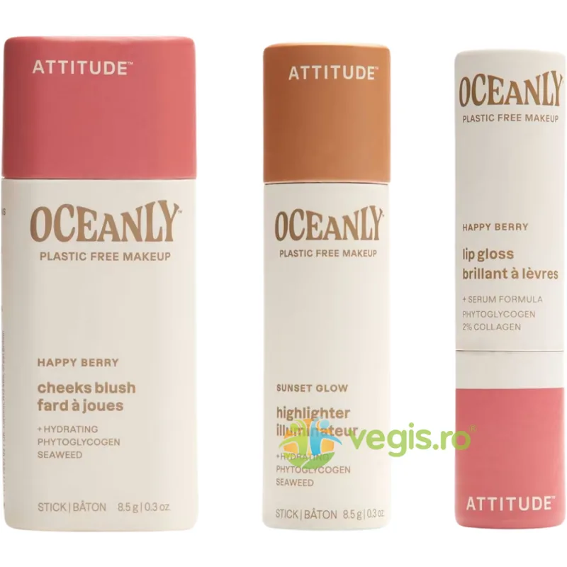 Set de Machiaj Happy Berry Blush 8.5g + Iluminator 12g + Balsam de Buze 3.4g ATTITUDE — preț și oferte