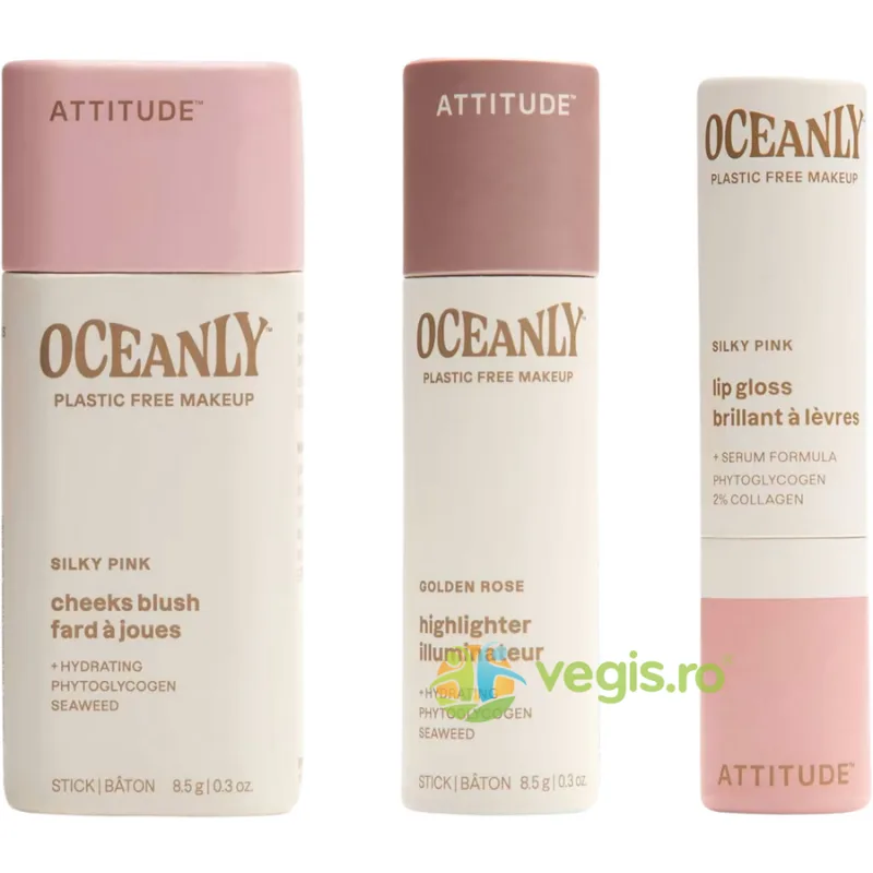 Set de Machiaj Silky Pink (Blush 8.5g + Iluminator 12g + Balsam de Buze 3.4g) ATTITUDE — preț și oferte