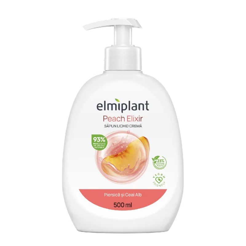 Sapun lichid crema Piersica si Ceai Alb, 500ml, Elmiplant — preț și oferte